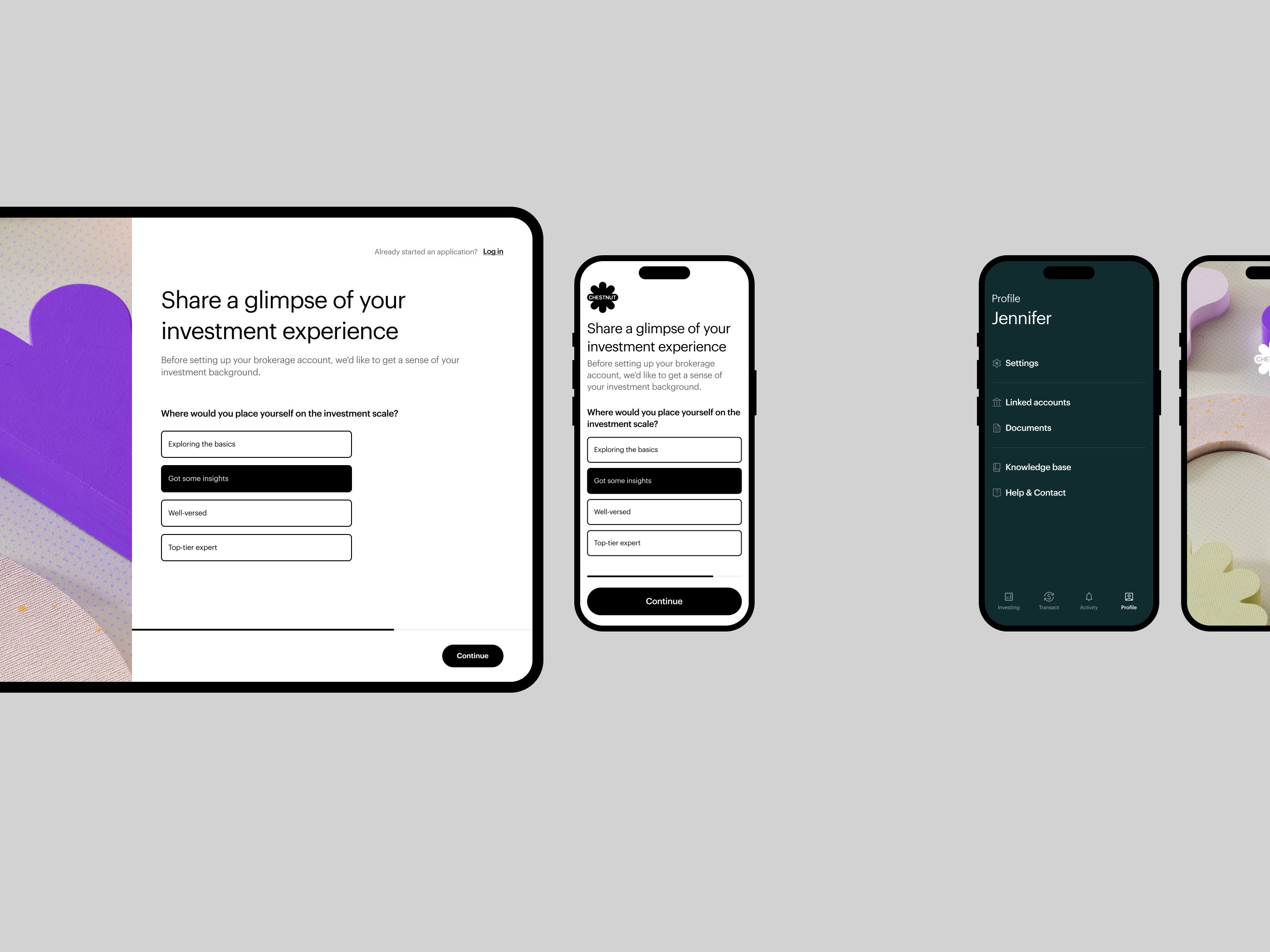 Personal investment app Chestnut - mobile app & responsive web app branding design financial app fintech ipad responsive logo mobile app onboarding product design responsive ui ux website