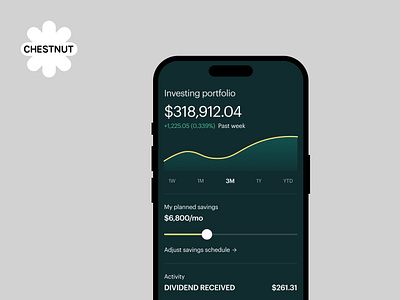 Personal investment mobile app Chestnut - product design app branding design financial app fintech graph logo product design responsive ui ux
