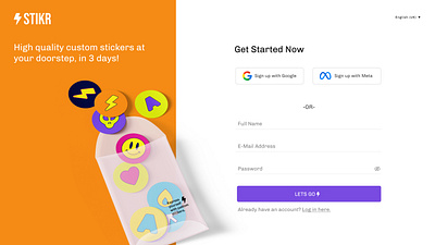 Sign up page for a custom sticker service brand design branding daily ui dailyui product design ui ui design ux ux design