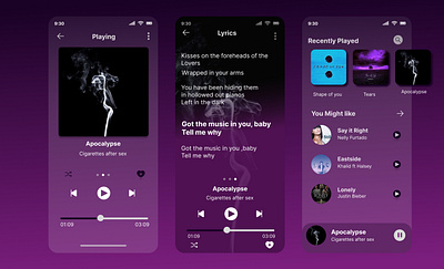 Music player #DailyUI 009 dailyui design mobile app music player purple and black ui