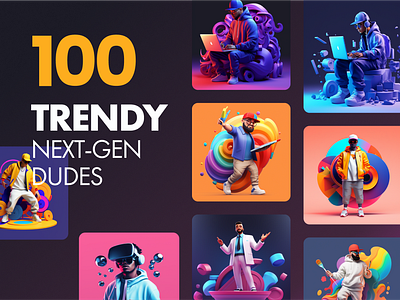 100 Trendy Next-Gen Dudes AI Illustrations ai background character colorfull graphics illustration mobile app design ui ux webdesign