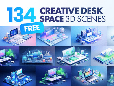 130+ FREE Creative Desk Isometric Graphics Pack creative desk free illustrations isometric laptop office workspace
