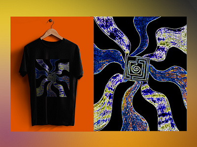 Illustration on a T-shirt "Astral Labyrinth" abstract art artistic black blue drawing graphic design hand drawn hypnotic illustration labyrinth shirt mockup t shirt t shirt design