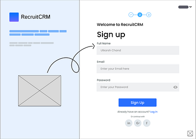 RecruitCRM Sign-Up Page Wireframe 3d animation app appui branding design figma graphic design icon illustration logo motion graphics prototyping typography ui user user research ux vector