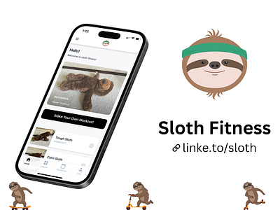 Sloth Fitness - App app app design beckett beckettr branding design easy graphic design kid logo sloth sloth fitness ui web design website website design