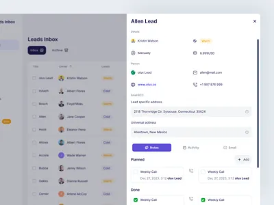 Piqedrive - Leads Inbox Details analytics crm dashboard dashboardui design leads minimal project management saas saasui tracking ui uidesign uiux ux