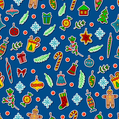 Christmas stickers pattern background bauble decoration design element fabric fir tree gingerbread man merry christmas new year ornament seamless pattern sticker textile wrapping
