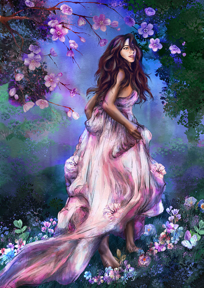 Nature Goddess adobe photoshop art beautiful colorful drawing flowers forest illustration nature painting