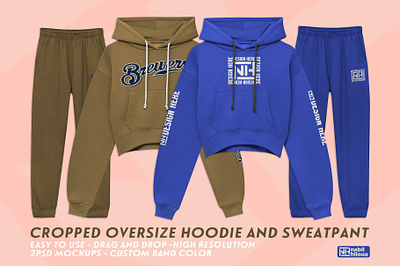 cropped oversized hoodie and sweatpant Mockup PSD apparel crop cropped customizable hoodie jogger mock up mockup mockups over size oversize oversized pants photoshop psd realistic sweat pant sweater sweatpant