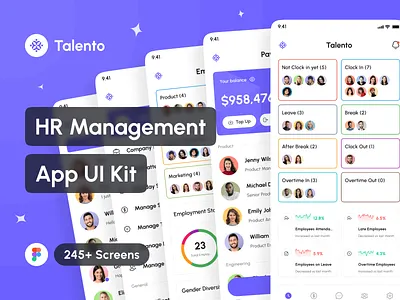 Talento - HR Management App UI Kit app app design application design design system employee management app figma hr attendance app hr management app hrm app interface mobile mockup payroll app portfolio ui ui design ui kit uiux uxui
