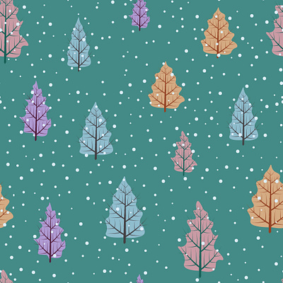 Snow covered winter forest seamless pattern background christmas fabric fir tree forest greeting landscape new year ornament seamless pattern snow snowflake textile trees winter wood