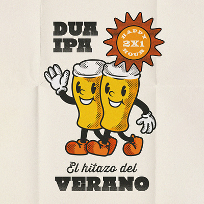Dua Ipa beer character graphic design happy hour illustration retro cartoon