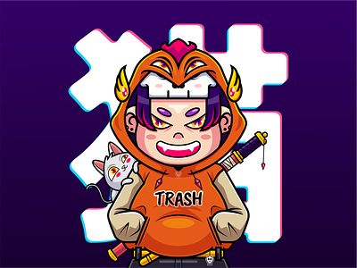 Trash Samurai cartoon character cute illustration japan logo mascot samurai urban