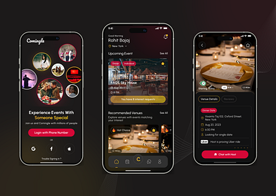 Event Based Dating App Concept appdesign branding graphic design mobileapp mobileui ui uiux ux