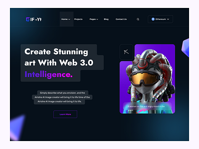 Gif-Yt: Unleash Your Artistic Potential with Web 3.0 Intelligenc ai ai image ai photo artificial intelligence button dark glow hero header home page interface investment landing page minimal robot trading ui ui design ux ux design website design
