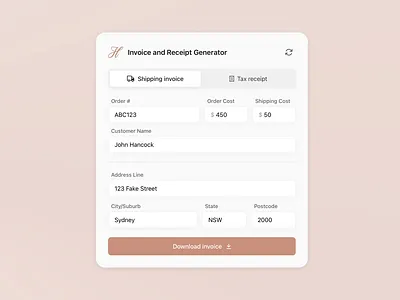 Invoice and Receipt Generator design figma form invoice modal pdf react receipt ui