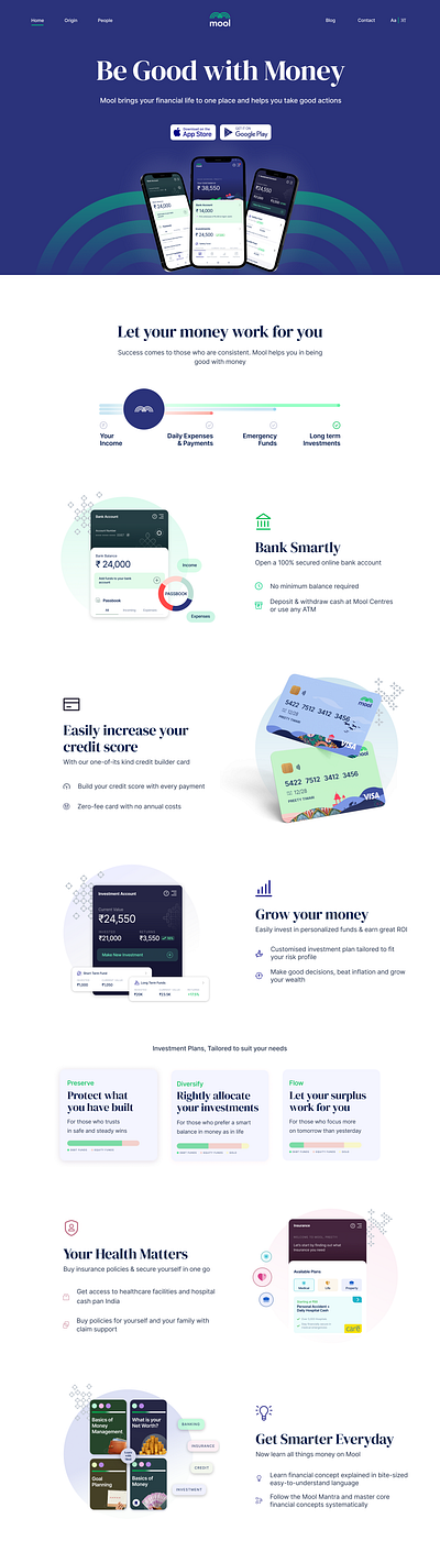 Mool - Website Design of a fintech startup component design design fintech graphic design illustration interaction design product design redesign ui ui design ux ux design visual design web design website design