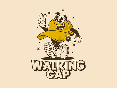 Walking Cap - Done for client! adipra std cap character cap mascot hat character hat mascot mascot character walking cap walking hat yellow illustration
