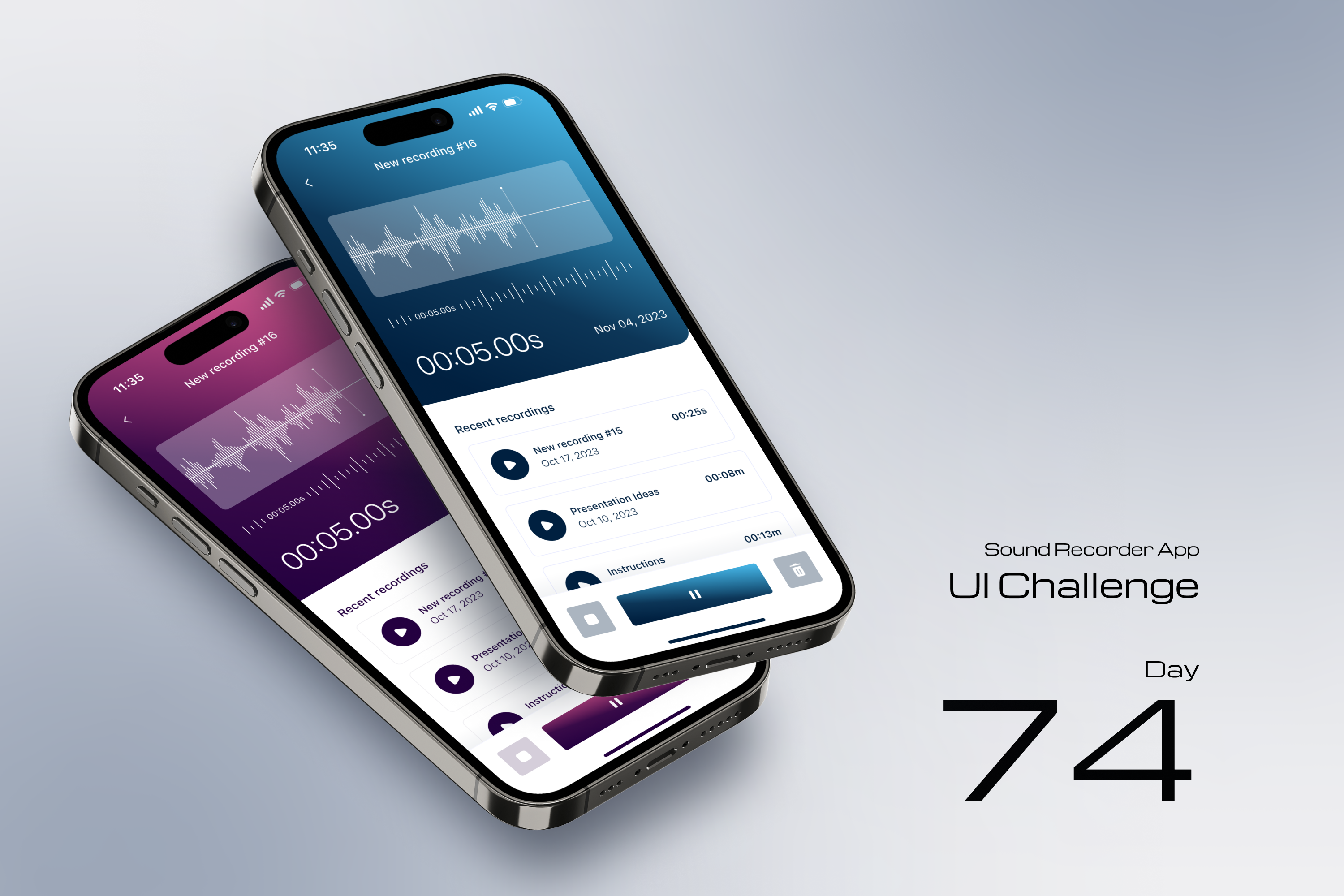 Sound Recorder App app design color ios mobile mobile app mobile design play recorder recorder app recording recording app ui ui challenge ui design user interface ux ui voice memo voice recording