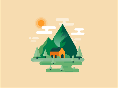 Nature Landscape Vector Illustration cabin in the woods digital drawing drawing graphic design illustration lanscape mountains nature