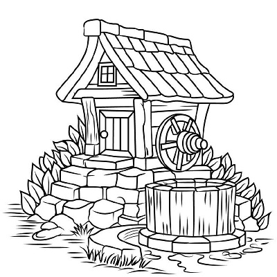 Farm House Water Well Coloring Page adult coloring book coloring book coloring book for adult coloring book for kids coloring page design drawing fram waterpump framwaterpump coloring page graphic graphic design handdrawing illustration kdp content kids coloring book line art line drawing unique coloring page vector art vector illustration