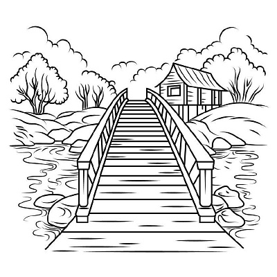 Bridge Coloring Page adult coloring book bridge bridge coloring page coloring book coloring book for adult coloring book for kids coloring page design drawing graphic graphic design handdrawing illustration kdp content kids coloring book line art line drawing unique coloring page vector art vector illustration