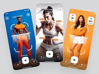 sandow UI Kit: AI Fitness & Nutrition App | Form Analysis ai scan blue body analysis ui body scan boxing clean diet app fitness ai app fitness analysis fitness analytics fitness app minimal modern nutrition app orange scan ui scanning ui ui ui kit workout app