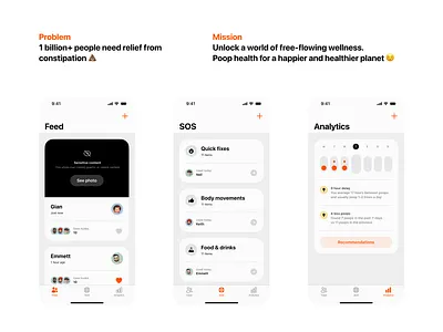 Poop Health 💩😌 analytics app apple cards constipation data design feed graph health insights ireland mission mobile photo poop sos ui ux wellness