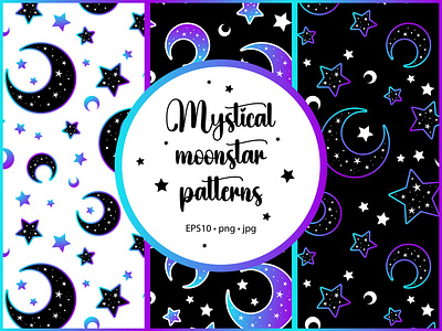 Mystical moonstar patterns astrology black digital gothic magic moon mystical paper pattern print seamless space stars texture witch