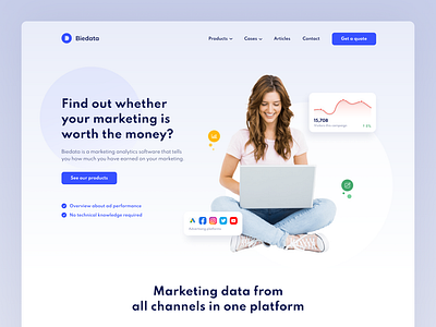 Biedata - Marketing Analytics Website analytics blue channels data gradient hero homepage landing page light blue marketing saas ui user interface web design website