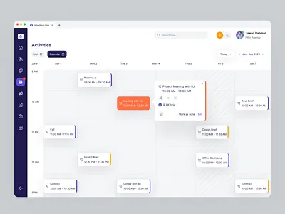 Piqedrive - Activity Calendar for Sales Page calendar calendars crm crmui dashboard dashboardui design designer filllo filllodesign saas saasdesign saasui ui uiux ux web webapp