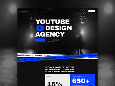 Youtube design agency website design. Godly visuals agency blue dark design grunge minimalism portfolio ui ux webdesign website youtube