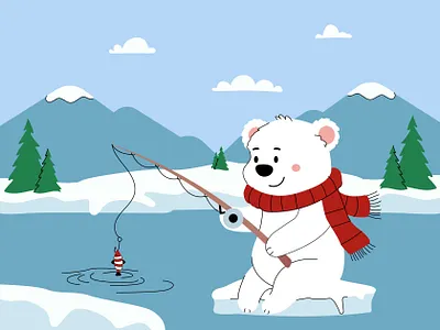 Free Cute Polar Bear Ice Fishing Illustration blue cute illustration fishing free illustration freebie ice fishing illustration north pole polar bear snow vector illustration winter