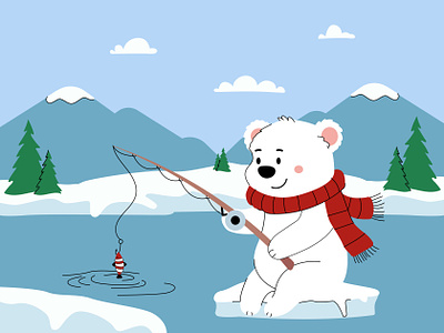 Free Cute Polar Bear Ice Fishing Illustration blue cute illustration fishing free illustration freebie ice fishing illustration north pole polar bear snow vector illustration winter
