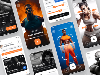 sandow UI Kit: AI Fitness & Nutrition App | Workout Library UIUX blue body analysis body scan boxing exercise library fitness ai fitness analysis fitness app fitness course fitness data fitness library fitness ui orange scan ui ui ui kit video ui workout app workout library workout resource