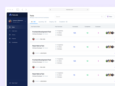 Dashboard 📑 dashboard edtech hire list purple table tableui test