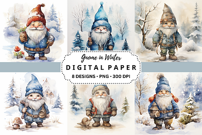 Watercolor Gnome in Winter Background tumbler wrap