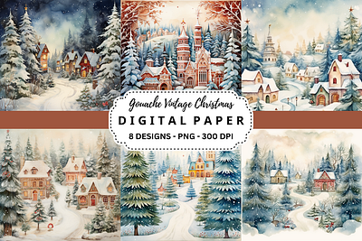 Gouache Vintage Christmas Background commercial use art