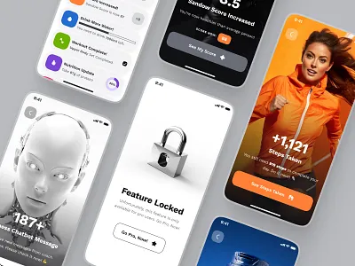 sandow UI Kit: AI Fitness & Nutrition App | Smart Notifications ai fitness assistant blue clean feature locked ui fitness app fitness assistant fitness notification jogging locked ui minimal notification notification ui orange profile settings settings ui ui kit virtual ai coach virtual coach workout app