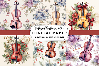 Vintage Christmas Violine Background tumbler wrap