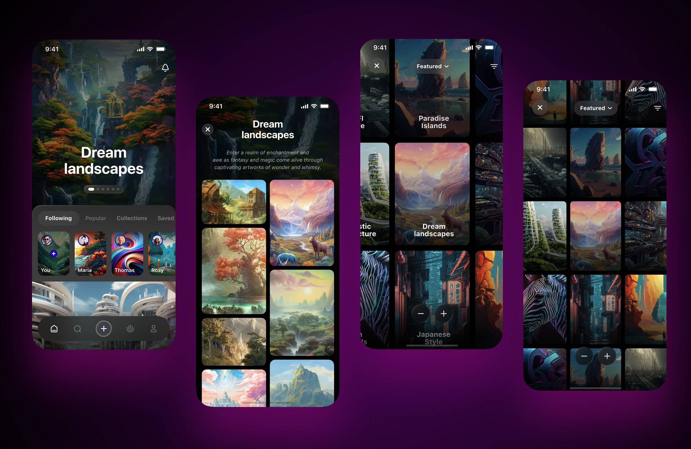 ai Creator Community App ai app artificial intelligence community creation dali design interactive interface ios leonardo midjourney mobile networking social ui uiux ux