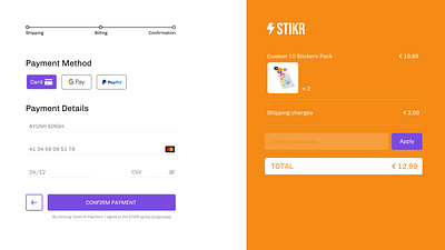 Checkout page for a custom sticker service brand design daily ui dailyui product design ui ux design