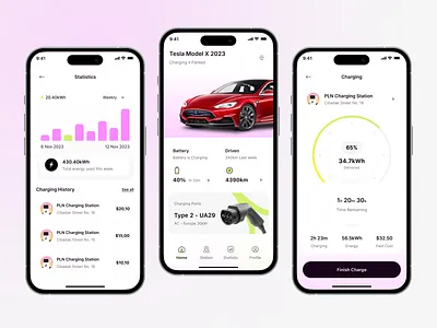 Electric Car - Control Management App app battery bima cars charger charging chart design driving electric garage layout map minimal design minimalist design navigasi remote sport car uber ui design