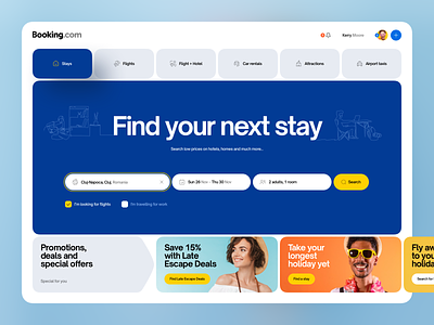 Booking.com – UI UX Design Prototype airport attractions booking booking.com clean compare countries deals flights holiday hotels minimal offers promotions rental services taxi travel ui ux