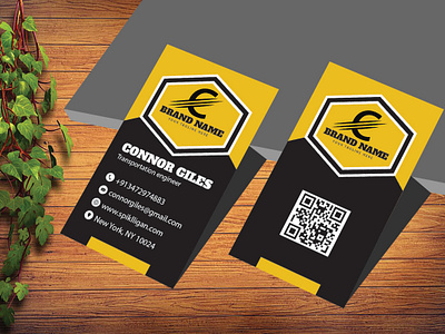 Business card design template black and yollow brand design brand identity business card card graphic design identity illustrator informetion poligon qr code template visiting card yollor