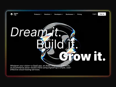 DigitalFog - Cloud Hosting for Builders - Main Page Concept animation branding cloud hosting dispersion glass home page hosting main page ui web website