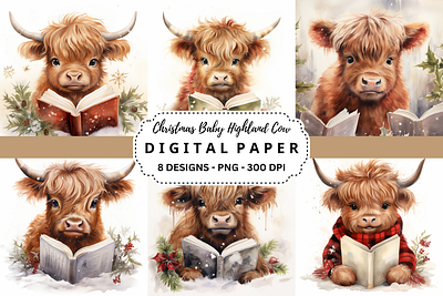 Christmas Baby Highland Cow Background tumbler wrap