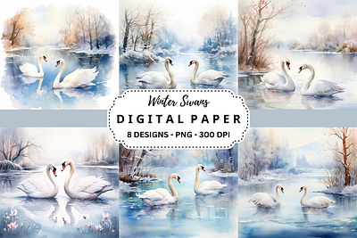 Winter Swans Watercolor Background tumbler wrap