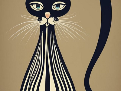 Puss in wonderland avant garde cat cream earthy expression eyes illustration kitty lines meow minimalist nature puss spiral swirls taupe