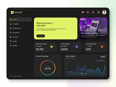 Dark Holago - Client & Admin Dashboard Design ai ai power analytics animation clean client admin dashboard dashboard dashboarddesign flat marketing minimal product template ui user interface ux web